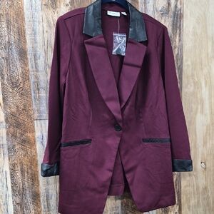 NWT 18W Susan Graver Burgundy Blazer with Black Trim